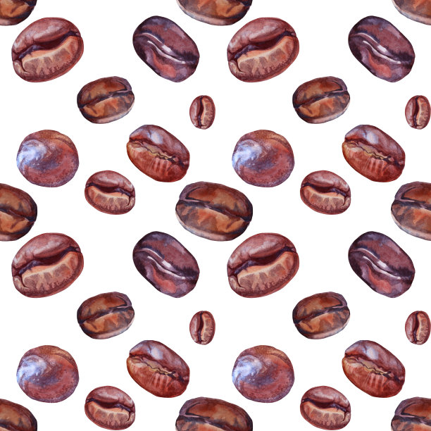 无缝模式水彩棕色咖啡豆在白色背景。含芳香咖啡因的热饮饮料。为菜单、厨房、咖啡厅、自助餐厅提供创意的艺术设计元素图片下载