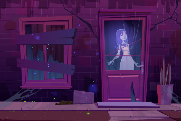 鬼屋，鬼站在门后图片下载