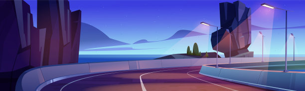 日落或日出时的海滨公路图片下载