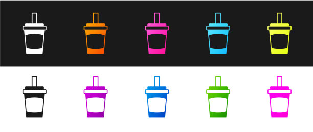 在纸杯上放置吸管和水图标图片下载