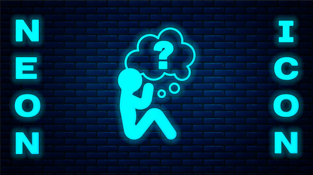 发光的霓虹灯人头与问号图标图片下载