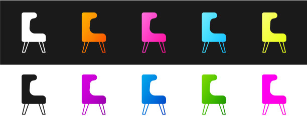 设置扶手椅图标孤立在黑色和白色图片下载