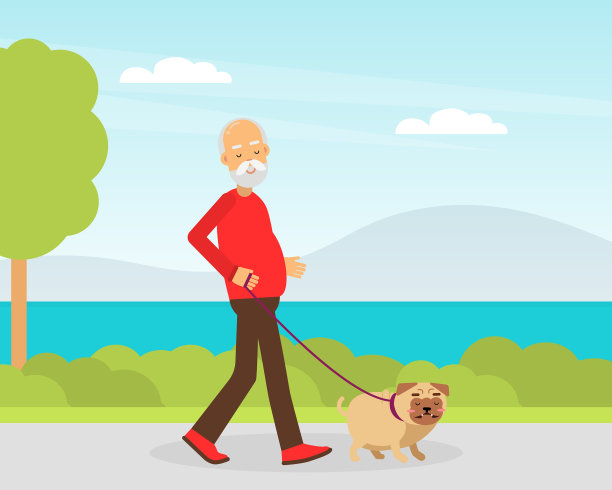 一个老人在公园里遛狗图片下载
