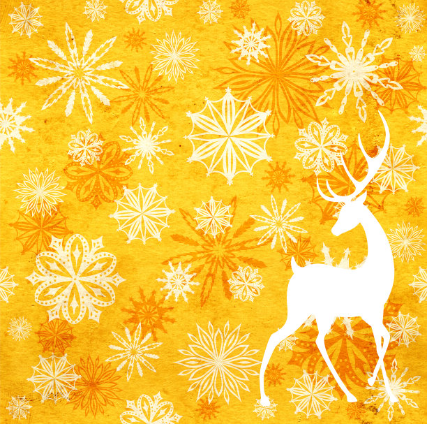 圣诞节的背景与黄色的旧纸纹理和鹿的剪影图片下载