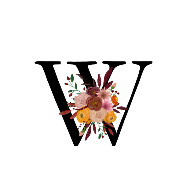 秋天水彩字母W.水彩秋天字母表。设计贺卡，贺卡和请柬。为秋季主题的印刷绘图。学校设计图片下载