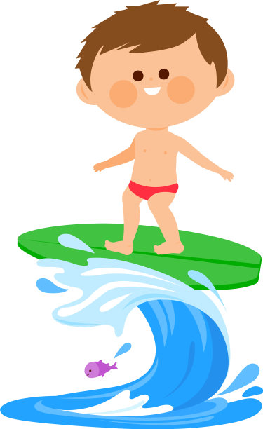 男孩在海浪中冲浪图片下载