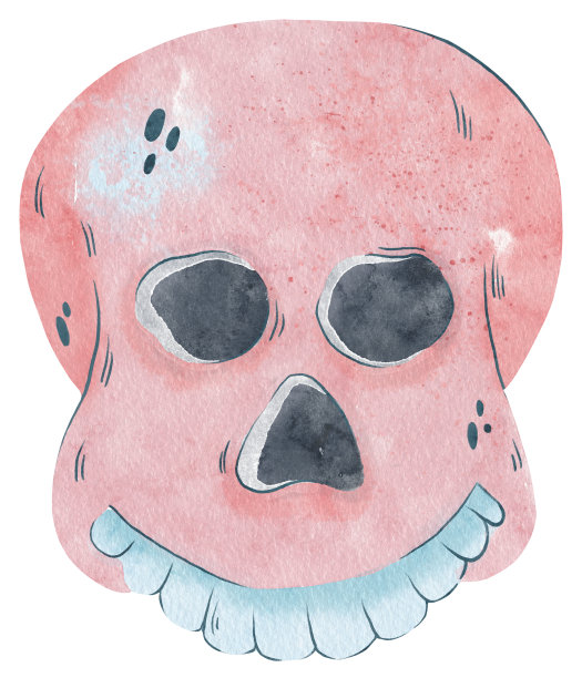 骷髅水彩插图万圣节。粉色可爱的头骨图片下载