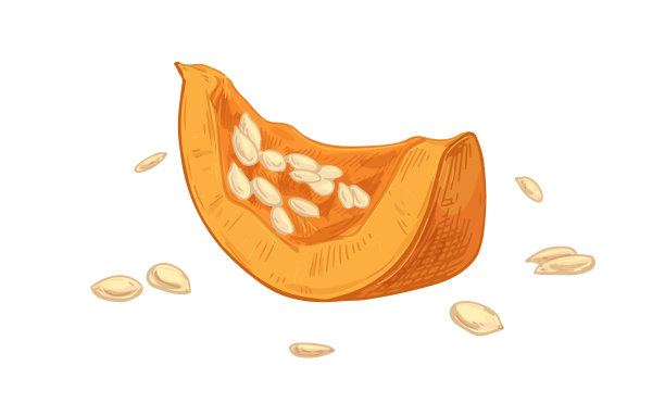 将新鲜成熟的南瓜块撒上种子图片下载