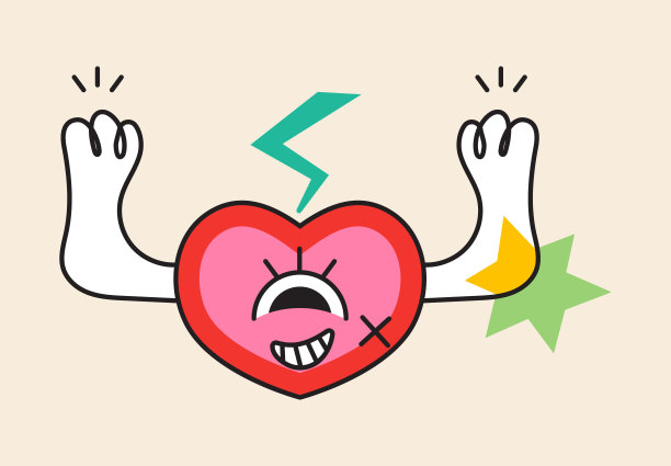 疯狂的心贴纸矢量。抽象漫画人物，有着大大的愤怒的眼睛图片下载