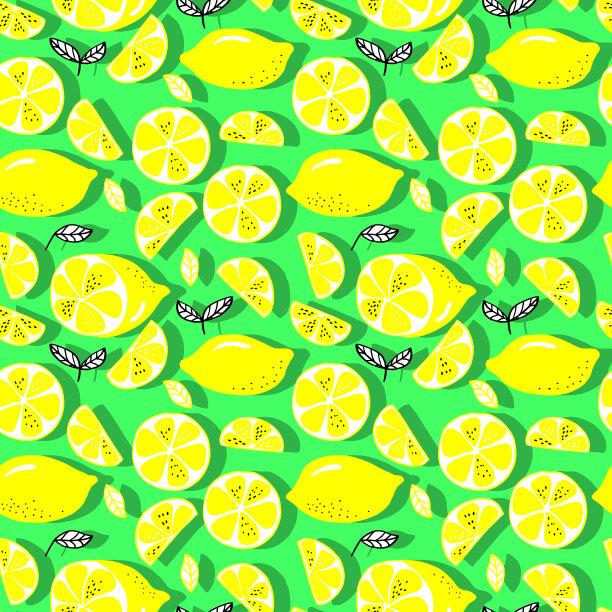 矢量无缝模式柠檬和切片柠檬的背景。夏季柠檬图案为背景，织物，纸张，纺织品，邀请函，网页。图片下载