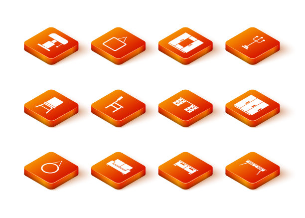 设置镜子，沙发，椅子，衣柜抽屉，办公室书桌，和衣柜图标。向量图片下载