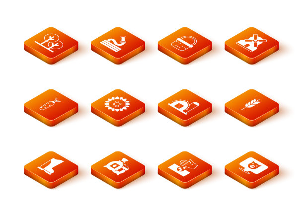 设置防水橡胶靴，包装完整的种子植物，胡萝卜，向日葵，种子，农场房子，猪和小麦图标。向量图片下载