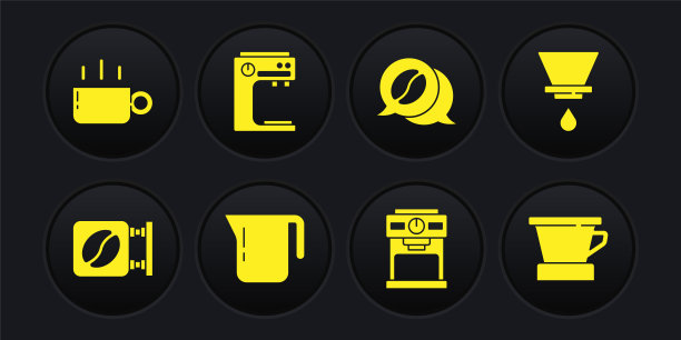 集街道招牌咖啡，V60机，咖啡壶，咖啡机，对话，和杯子图标。向量图片下载