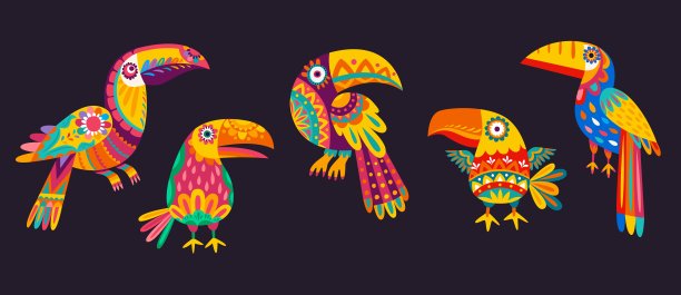 卡通墨西哥巨嘴鸟，传统动物图片下载