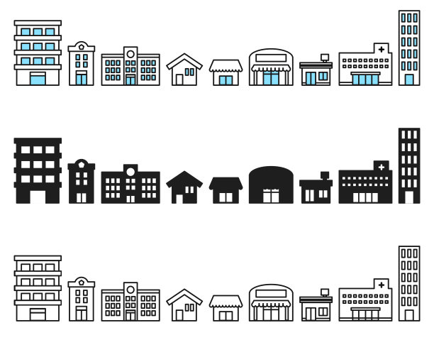 建筑图标集。它是轮廓向量。图片下载
