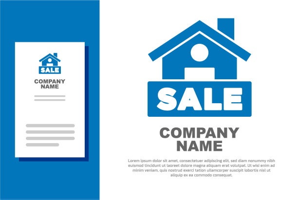 蓝色悬挂的标志与文字销售图标孤立图片下载