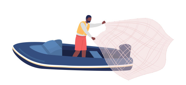 垂钓者与渔具半平色矢量字符图片下载