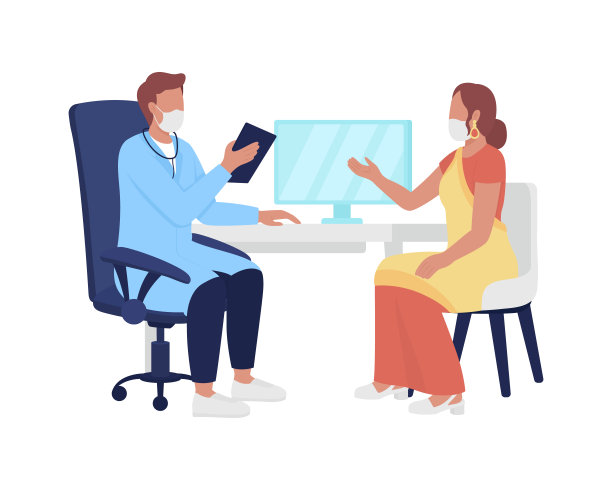 女人告诉医生关于半平色矢量字符的健康问题图片下载