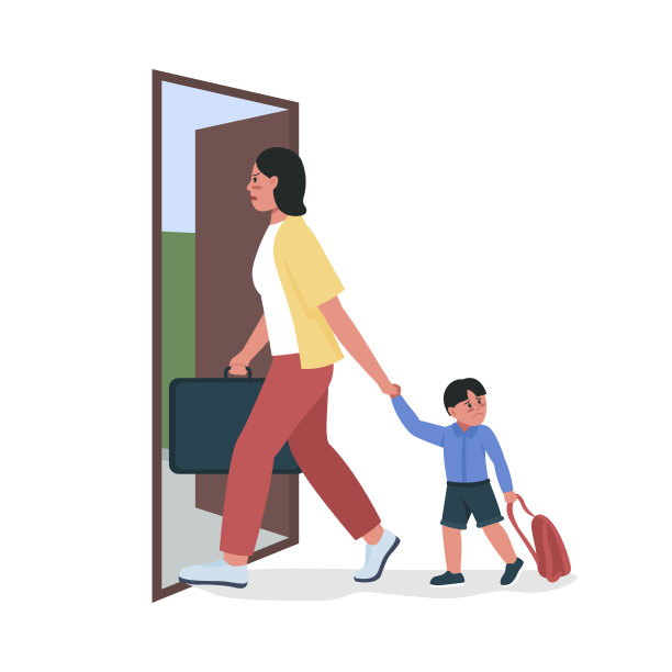 女人离开婚姻与孩子半平色矢量字符图片下载