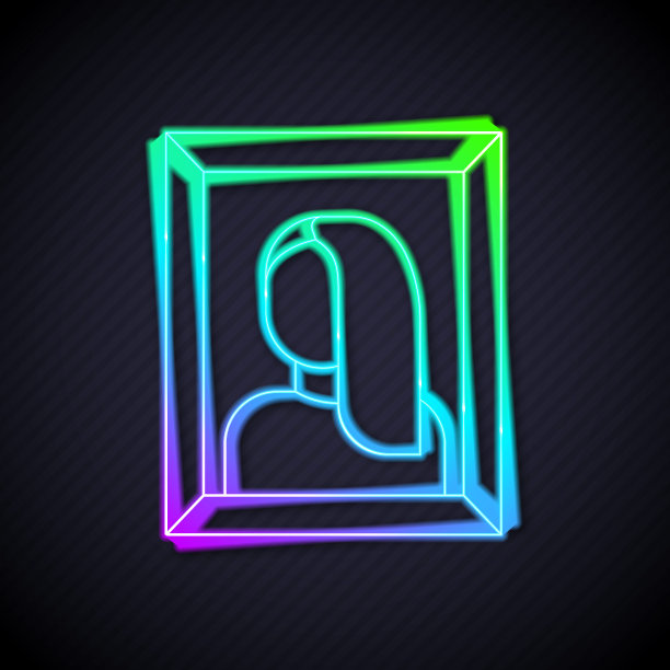 发光的霓虹灯线肖像图片在博物馆图标孤立在黑色背景。向量图片下载