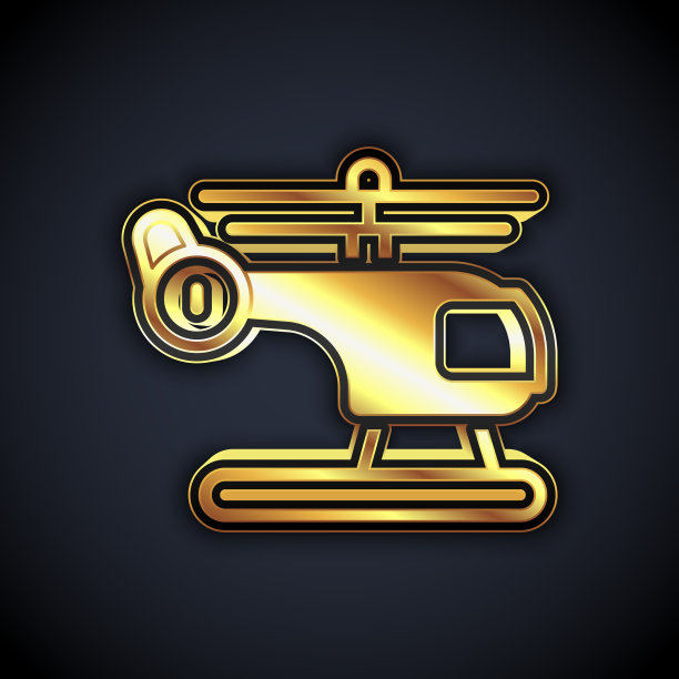 黄金直升机飞行器图标孤立上图片下载