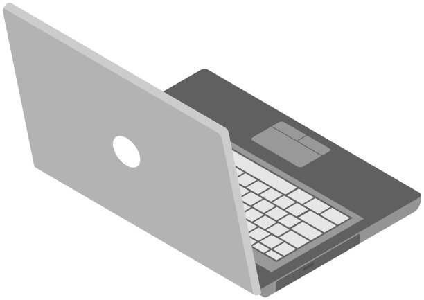 灰色笔记本电脑隔离在白色背景的背面视图图片下载