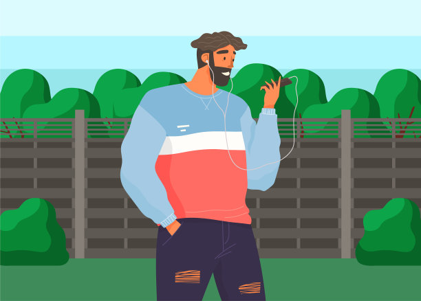 戴着耳机，拿着智能手机的人在听图片下载