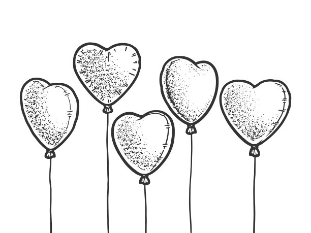 心形气球线条艺术素描图片下载