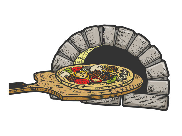 披萨和烤箱速写图片下载