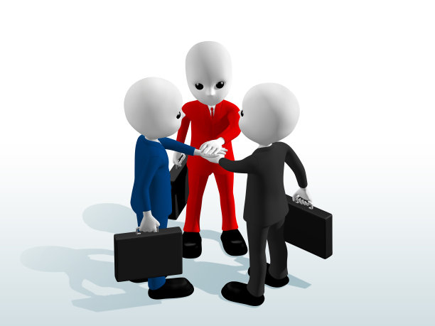 三个商人握手一起签订合同。图片下载