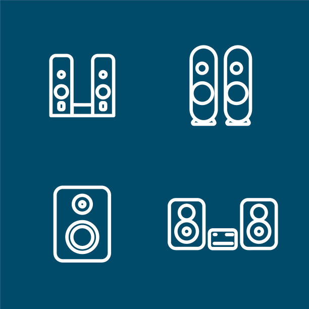 带低音炮线性图标的立体声扬声器图片下载