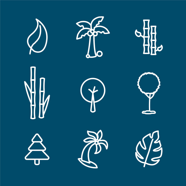 树棕榈树竹林枞树线图标集图片下载