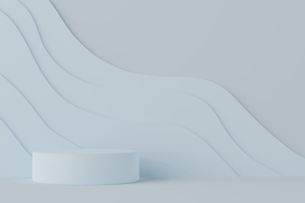 三维渲染浅蓝色空圆柱体基座。图片下载