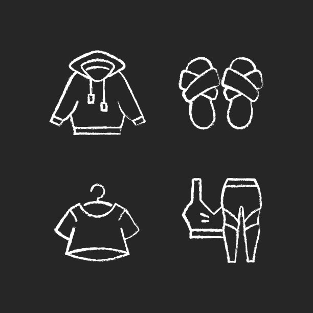 睡衣为家庭粉笔白色图标设置在黑暗图片下载