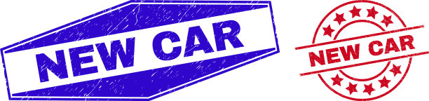 新汽车橡胶印章在圆形和六边形图片下载