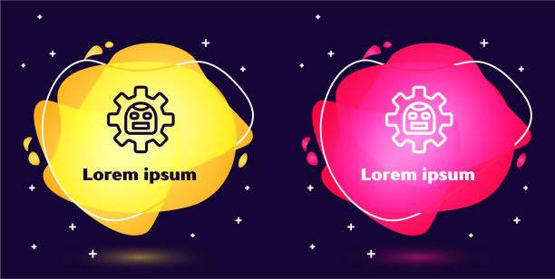 设置线机器人图标隔离在蓝色背景上图片下载