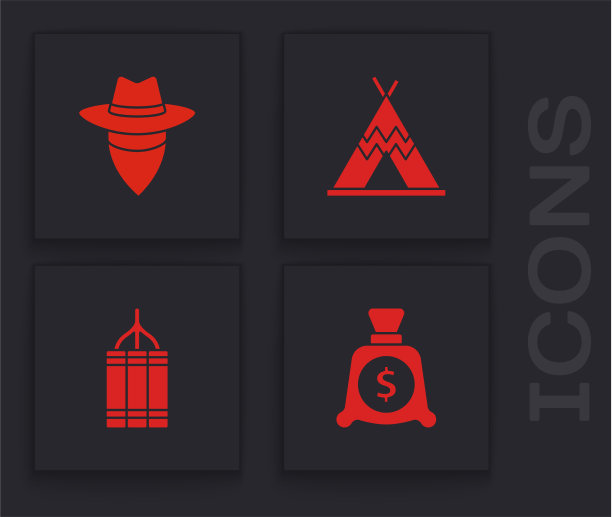 设置钱袋，牛仔，印第安人的帐篷或棚屋图片下载