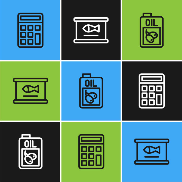 设置线计算器瓶橄榄油和图片下载