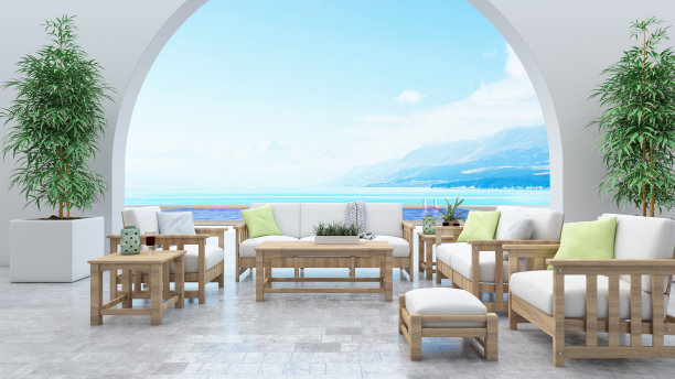 带椅子和泳池景观的露台图片下载