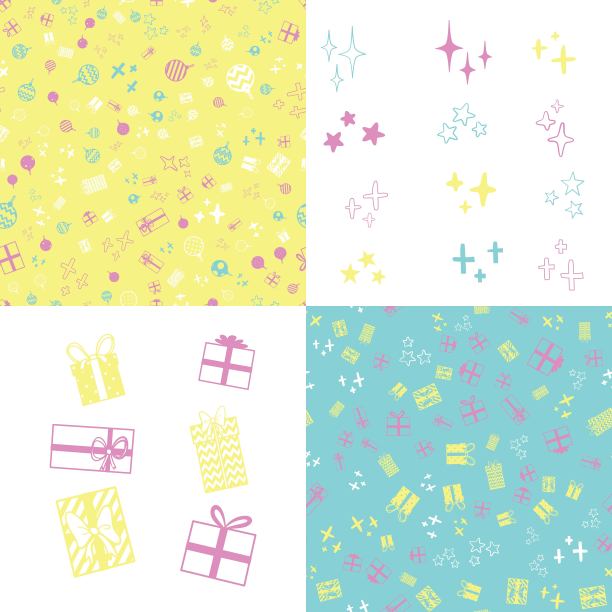 圣诞节新年涂鸦可爱的图标，节日符号无缝矢量图案图片下载