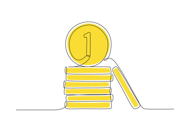 钱在一个连续的线画便士硬币图片下载