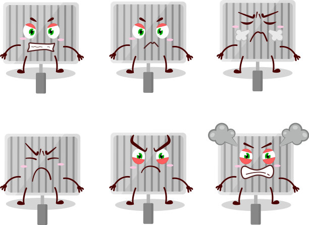 格栅门卡通与各种愤怒的表情图片下载