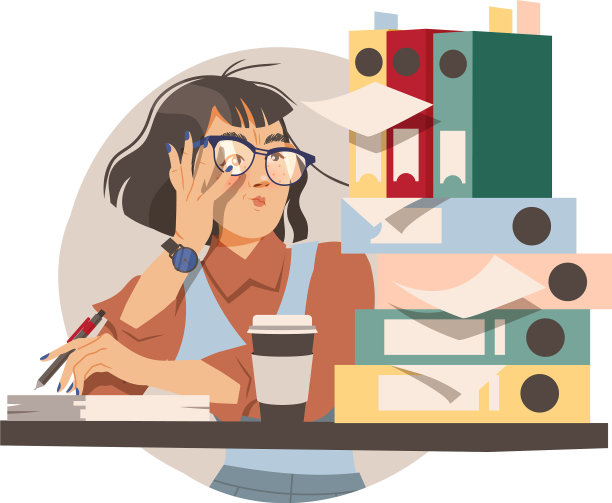 女办公室职员戴着眼镜和一堆图片下载