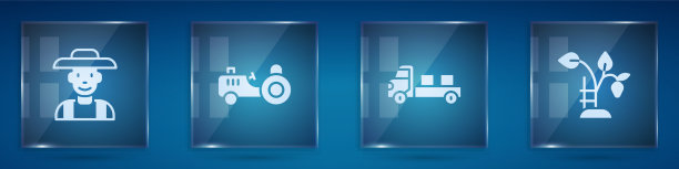 农民戴着帽子，拖拉机，小货车图片下载