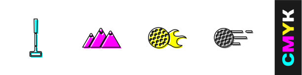 设置高尔夫球杆、山球和图标图片下载