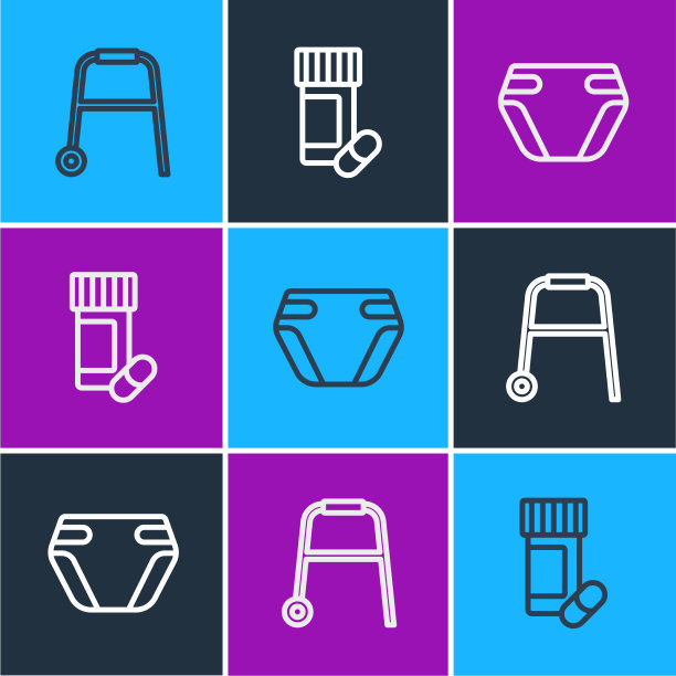 设置行步行者成人尿布和药瓶图片下载