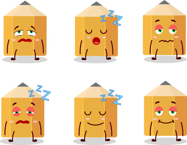 带睡意表情的卡通人物铅笔图片下载