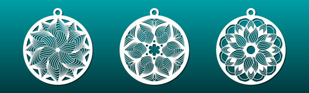 激光切割曼荼罗。装饰圣诞球，墙壁艺术或悬挂，杯垫，剪纸元素diy工艺。数控模板。抽象花卉图案设计。图片下载