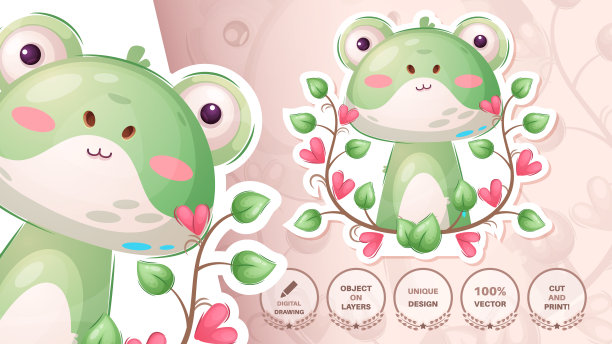 漂亮的动物青蛙-可爱的贴纸图片下载