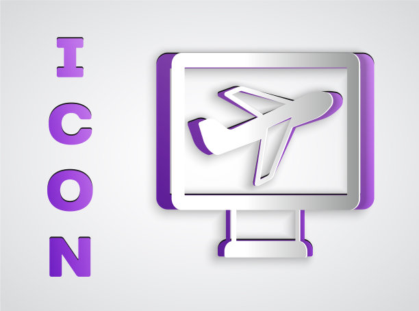 剪纸飞机图标孤立在灰色背景图片下载